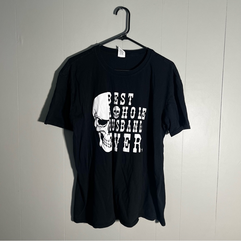 Gildan XL Black Graphic Tee Skull “Best A**hole Husband Ever” Funny T-Shirt